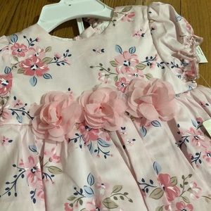 Pink floral baby dress, bloomer and headband set